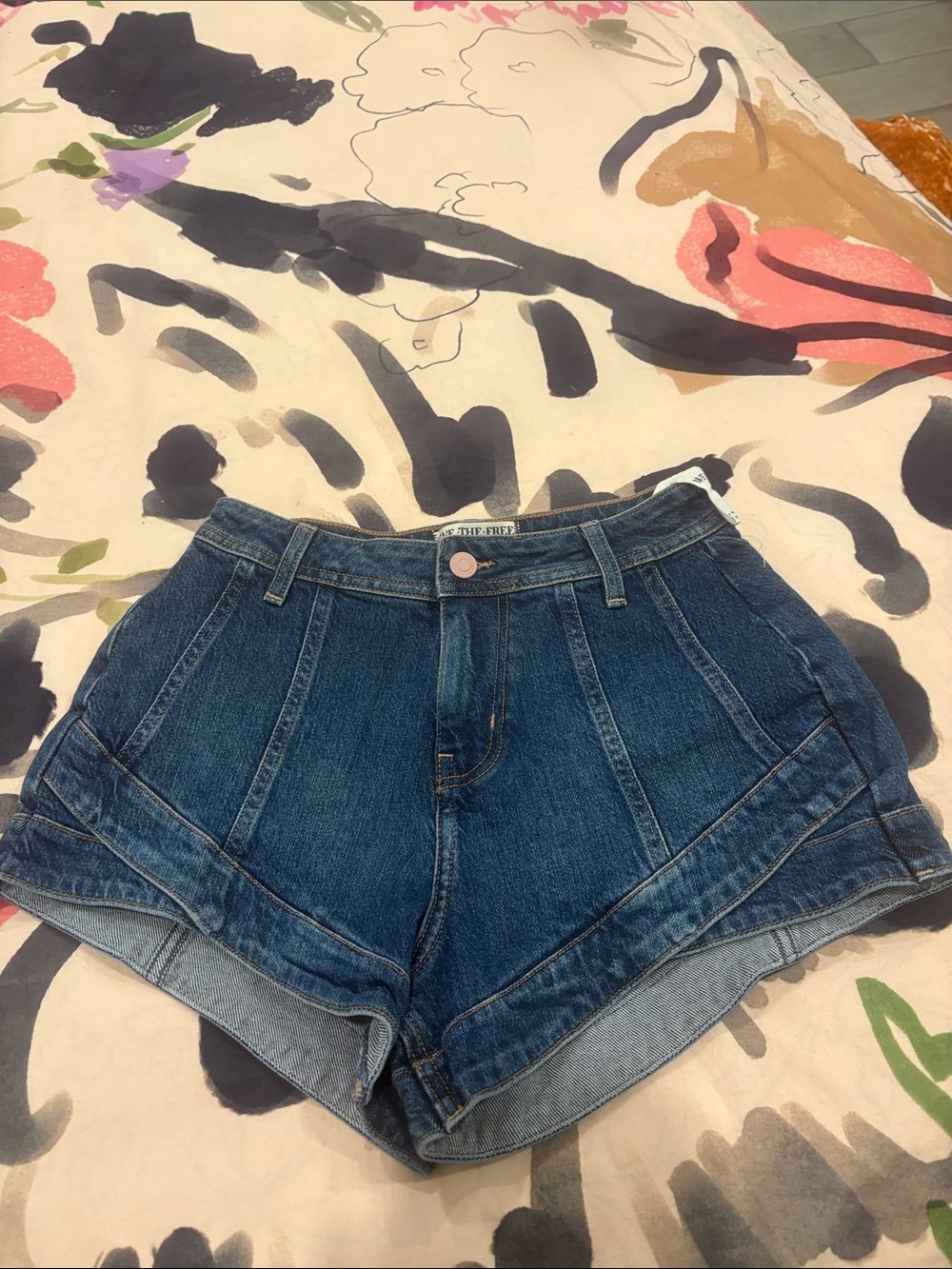 Free People Dark Blue High-Rise Denim Shorts